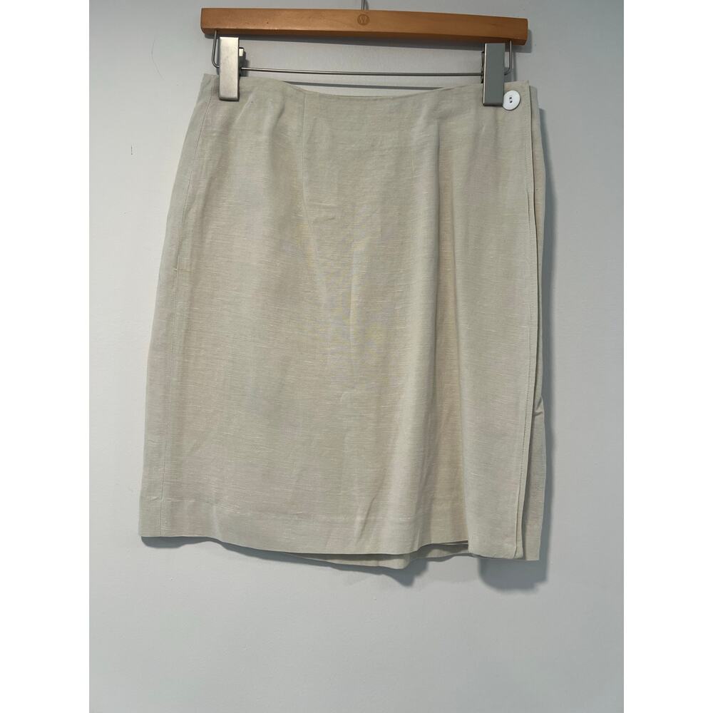 1990s Vintage Limited Wrap Mini Skirt Linen Rayon Button Closure Cream 10 JL
